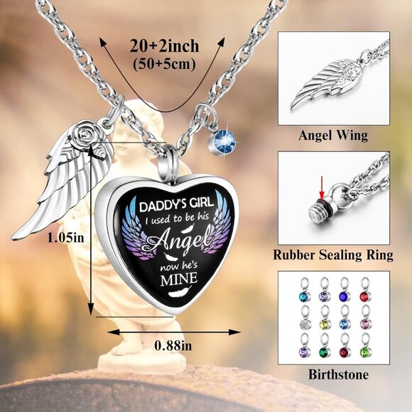 Heart Urn Necklace for Ashes Birthstones Cremation Jewelry for Ashes Stainless S - Picture 3 of 7